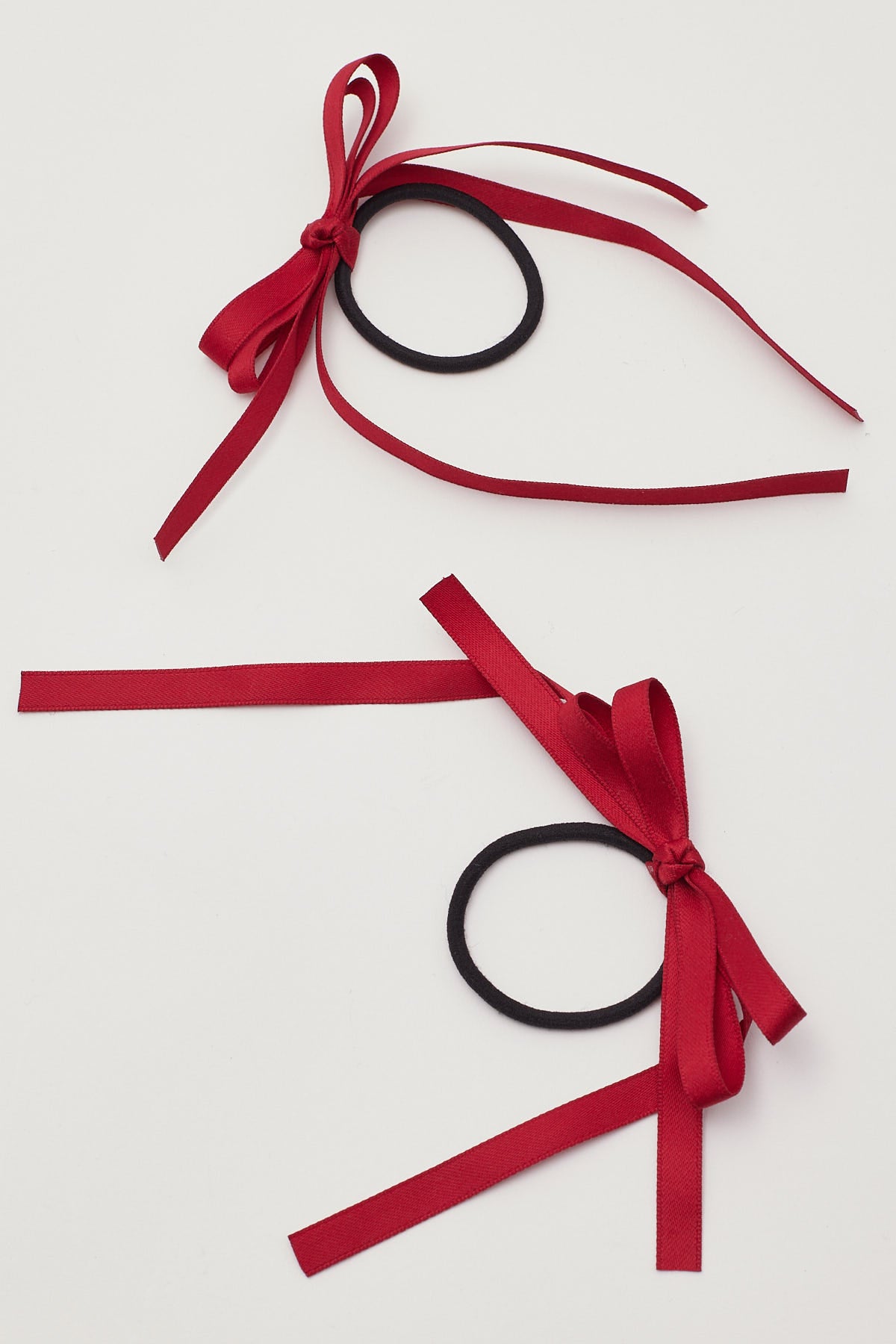 Token Double Layer Satin Bow Hairties Red