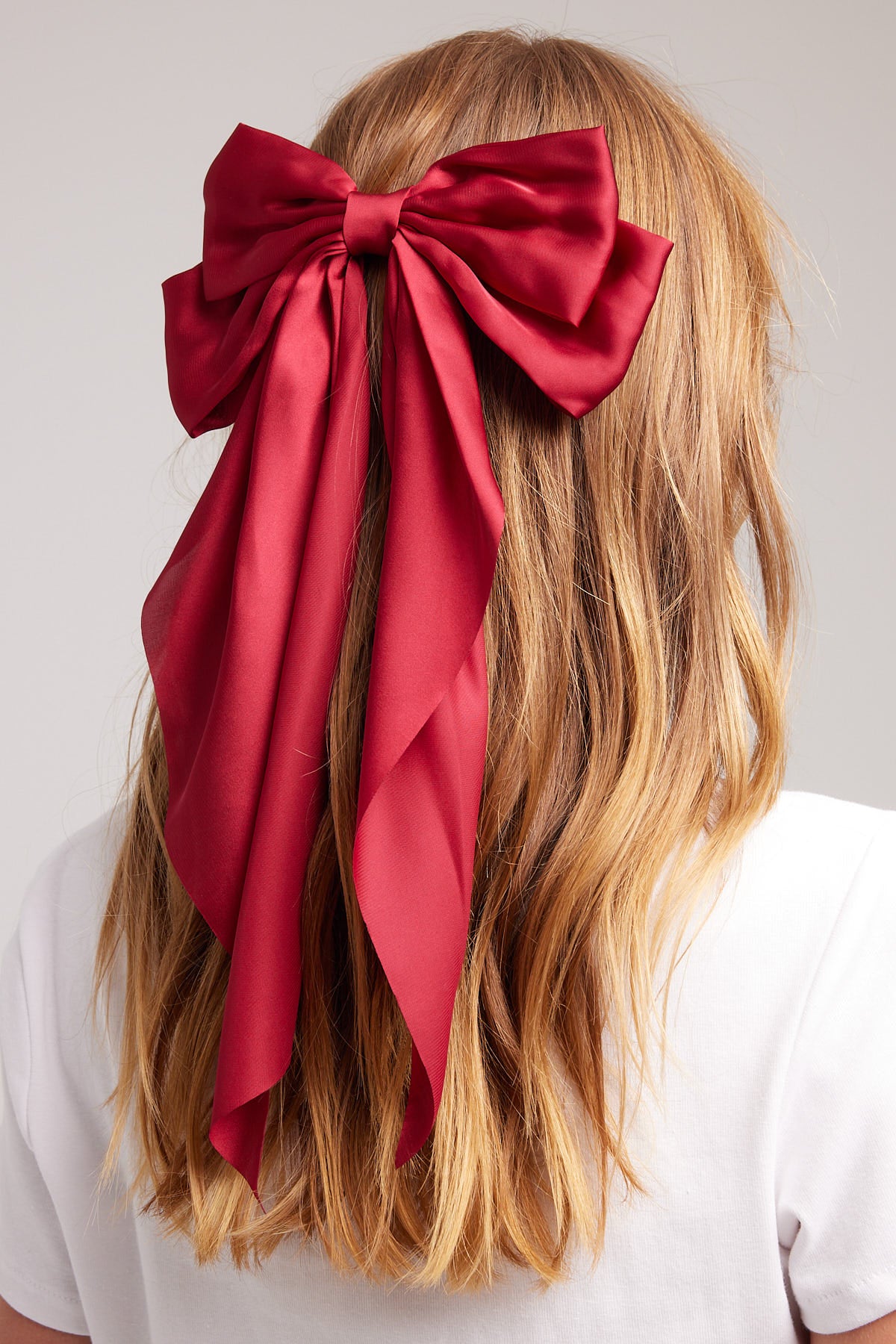 Token Large Draped Satin Bow Hair Clip Red
