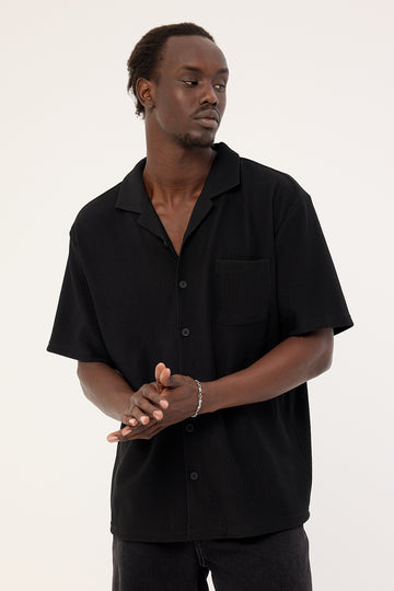 Common Need Austin Pleated Resort Shirt Black