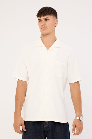 Common Need Austin Pleated Resort Shirt White