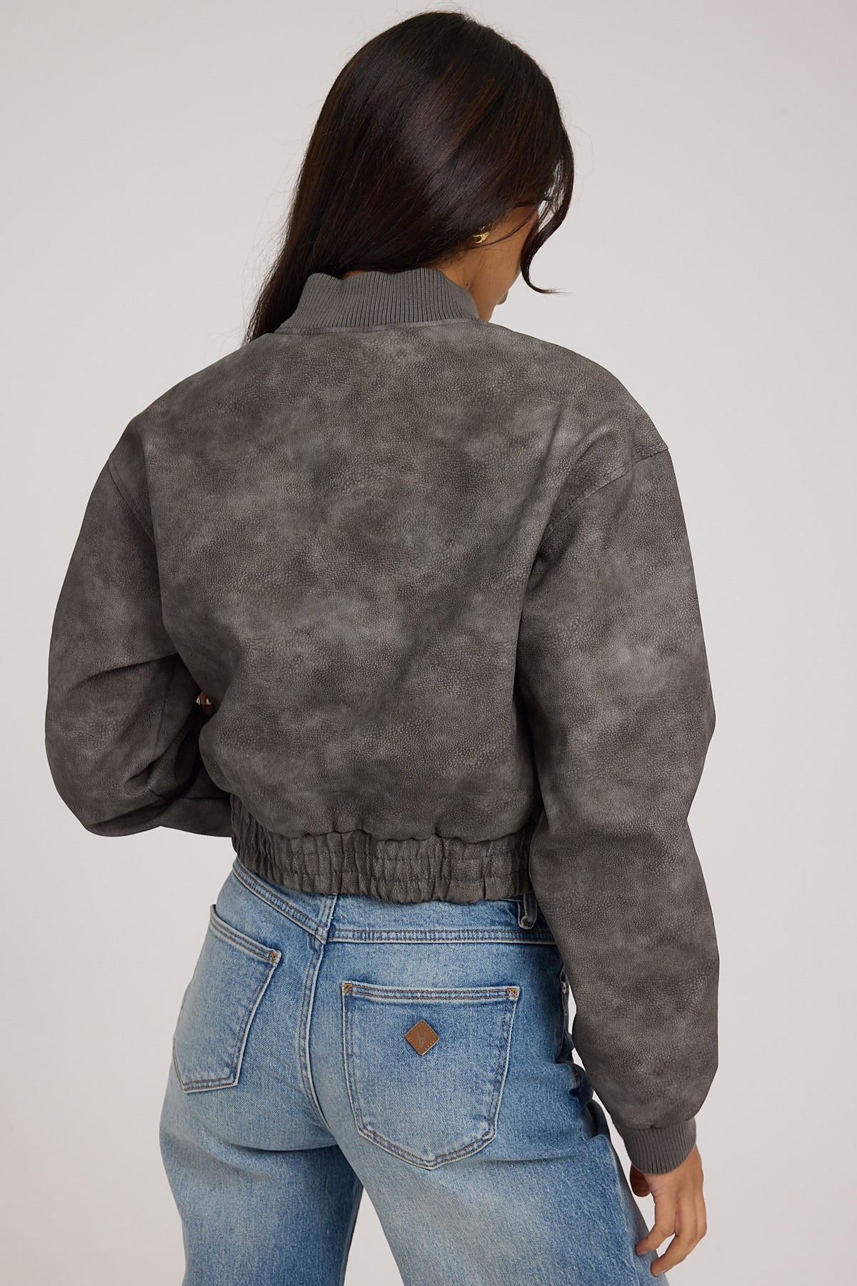 Luck & Trouble Cosmos Distressed Bomber Jacket Grey