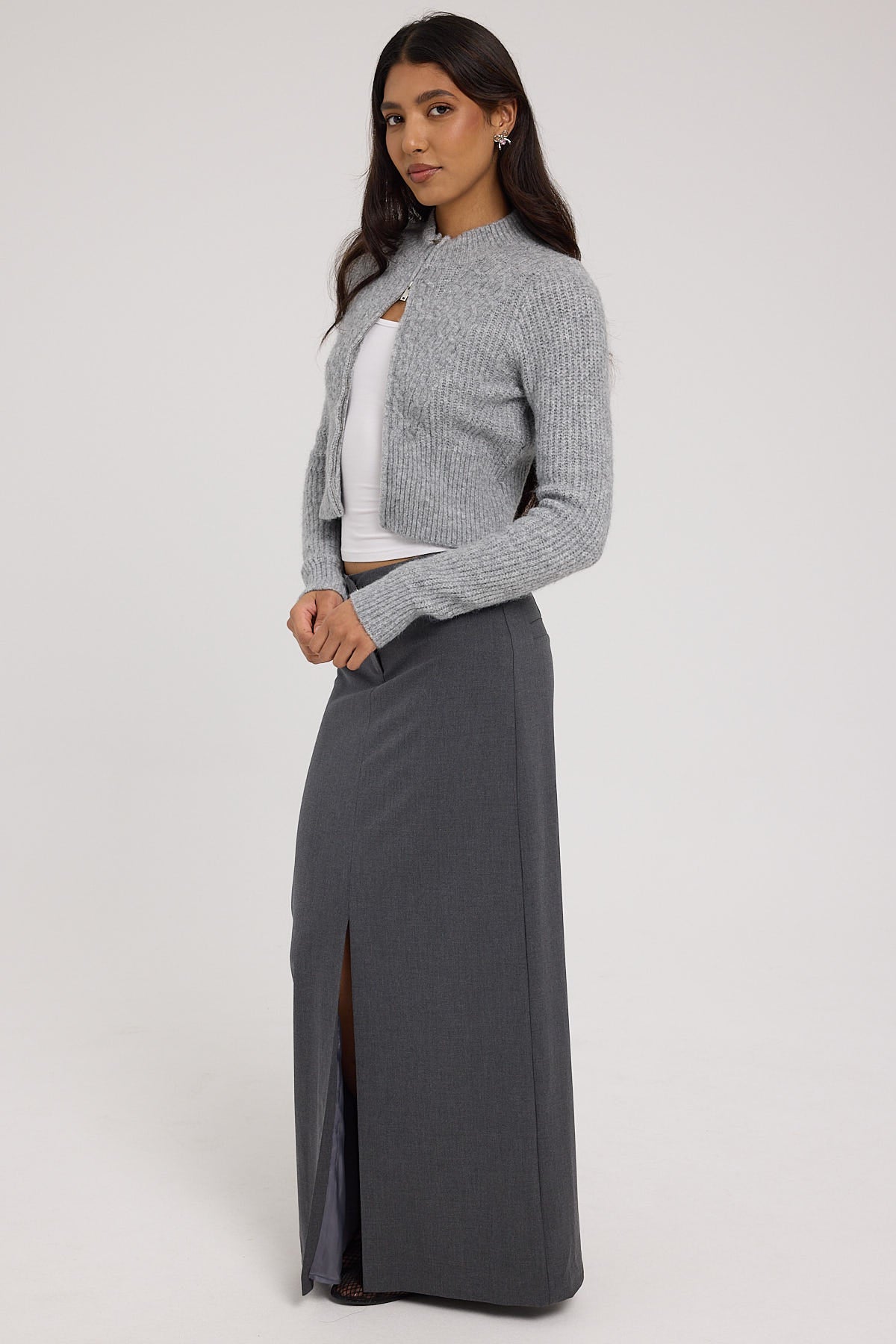 Perfect Stranger Winona Tailored Midi Skirt Grey