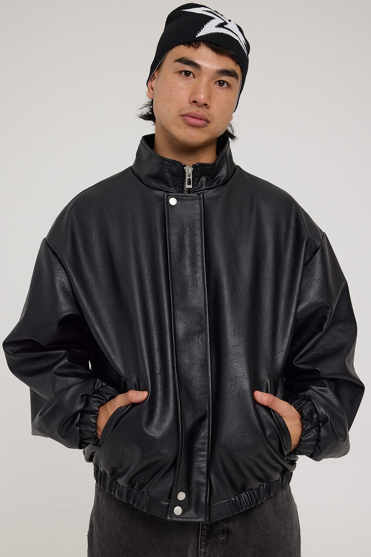 Neovision Berlin Faux Leather Track Jacket Black