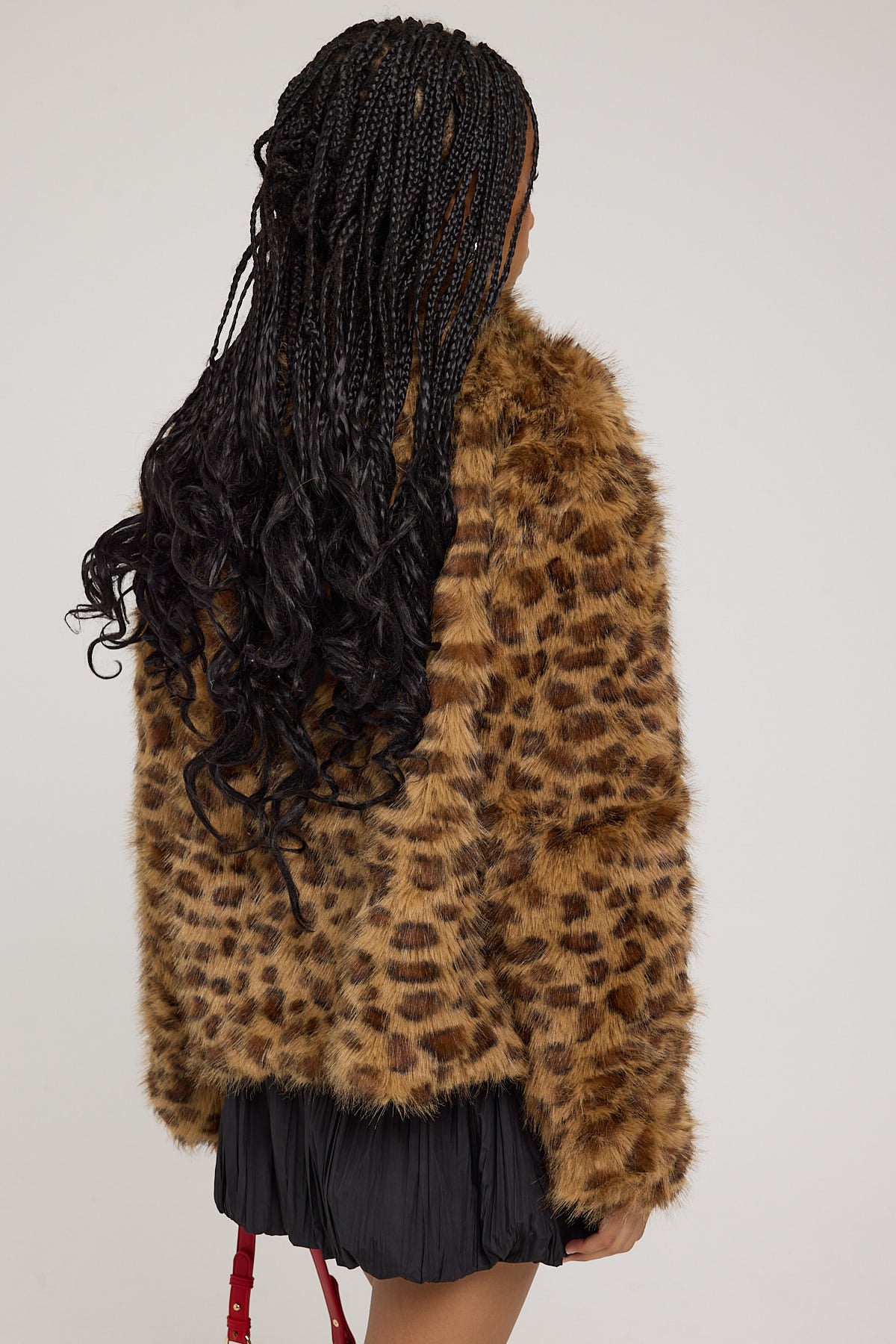 Luck & Trouble Cheetah Leopard Faux Fur Jacket Brown Print
