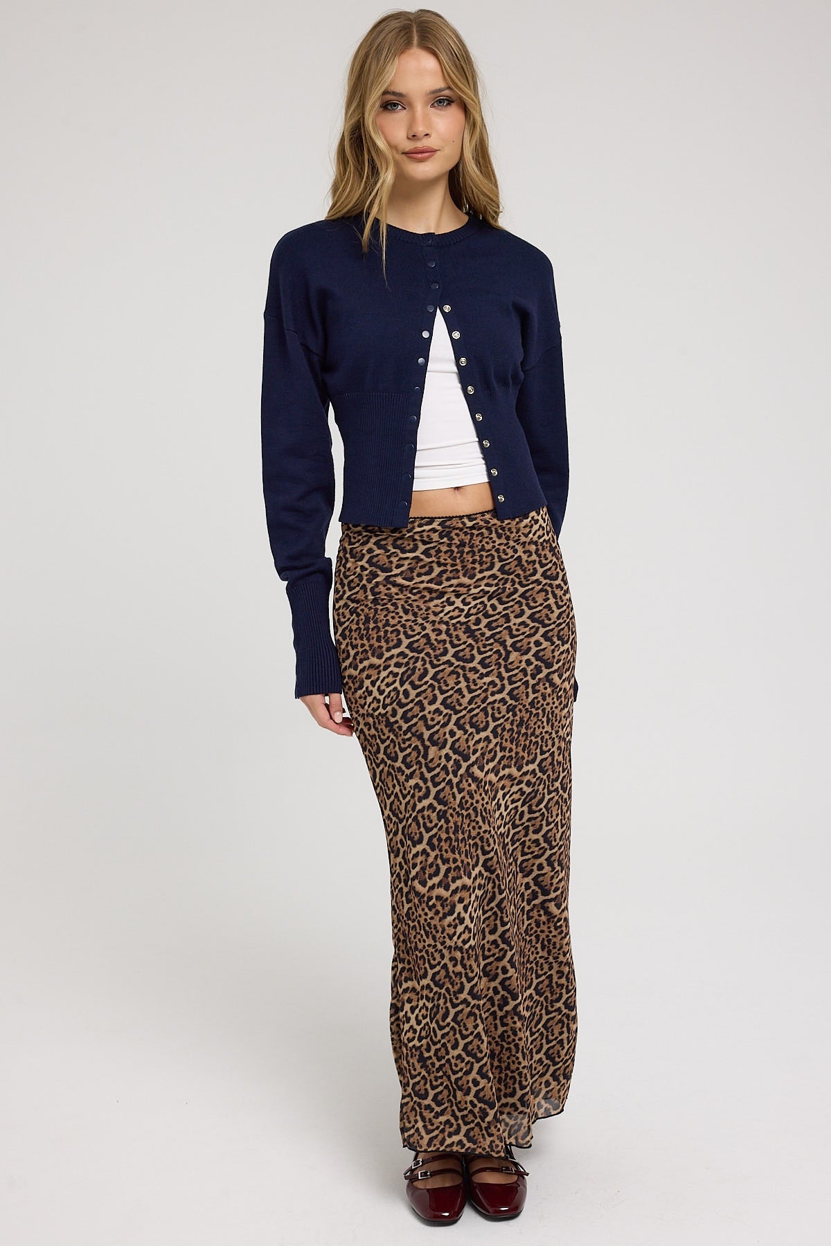Perfect Stranger Serengeti Leopard Midi Skirt Black Print