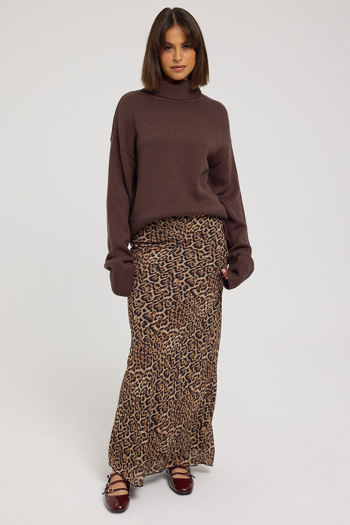 Luck & Trouble Cosy Turtleneck Knit Jumper Brown
