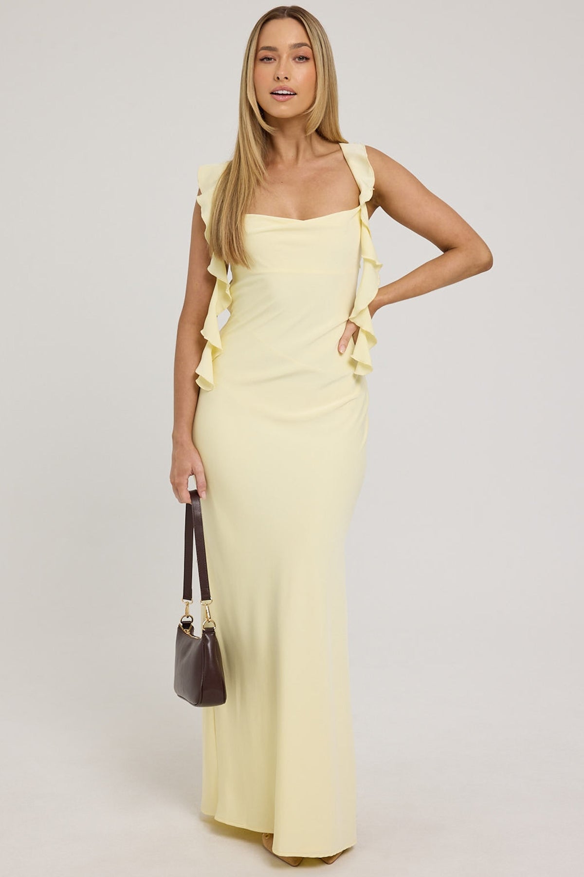 Luck & Trouble Slight Cowl Ruffle Maxi Dress Lemon – Universal Store