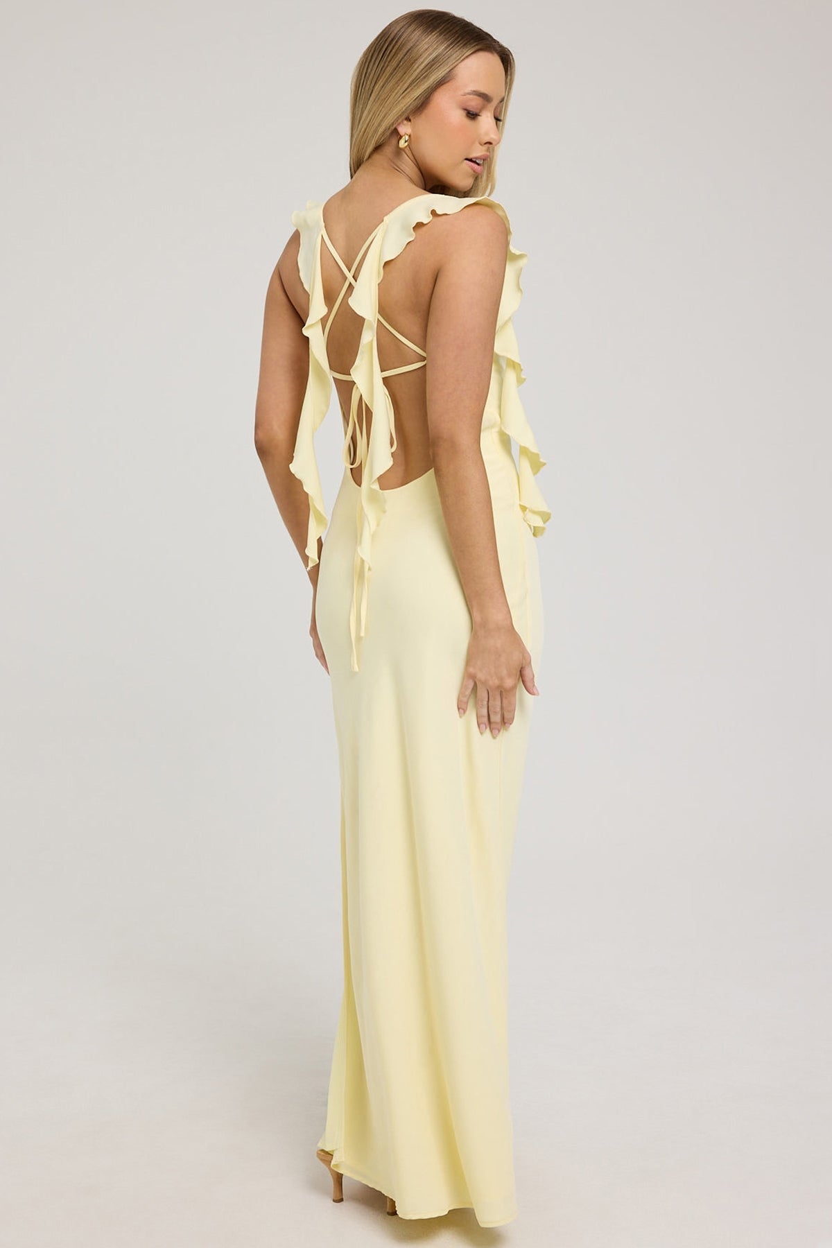 Luck & Trouble Slight Cowl Ruffle Maxi Dress Lemon – Universal Store