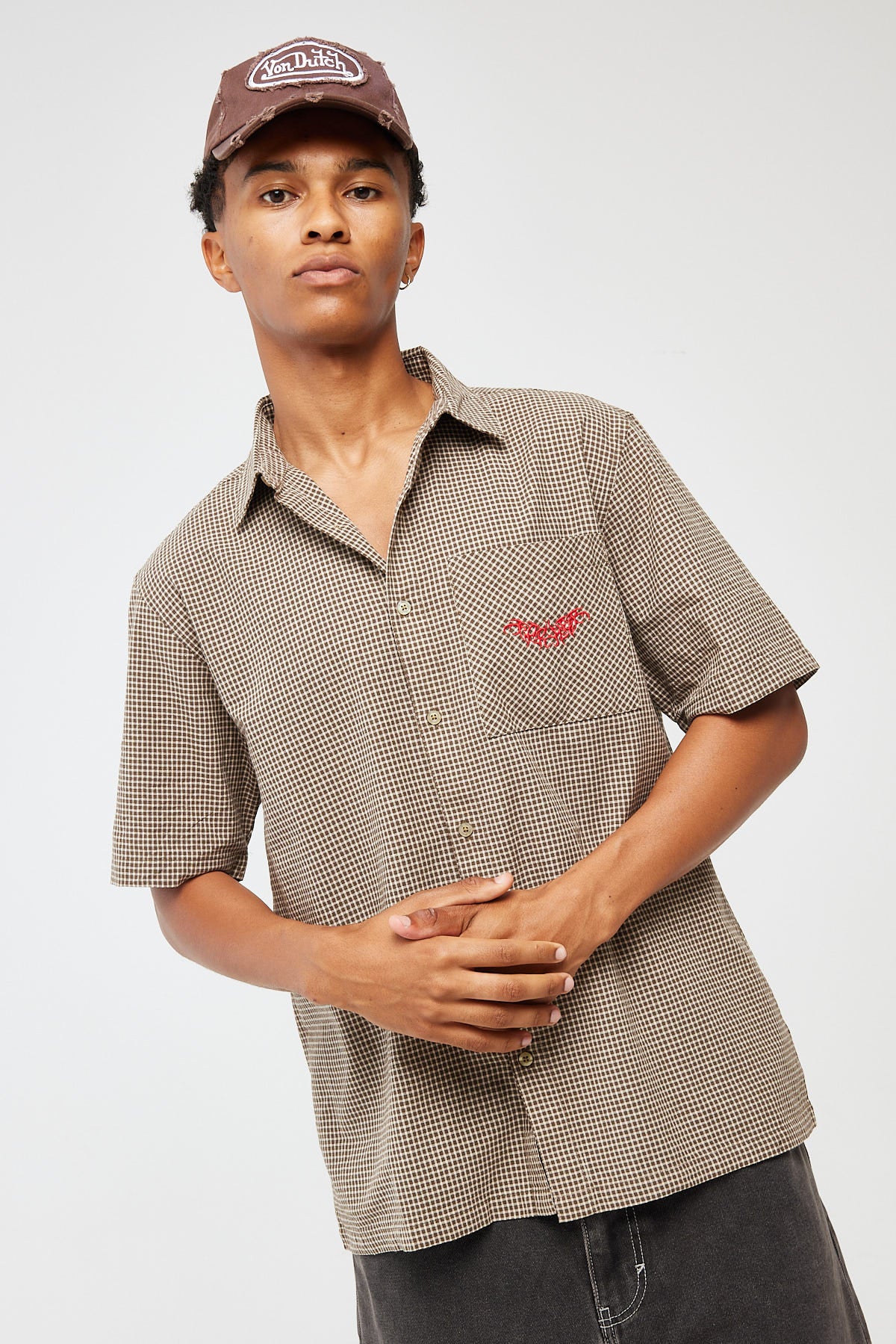 Former Manners Check Short Sleeve Shirt Taupe main image 1