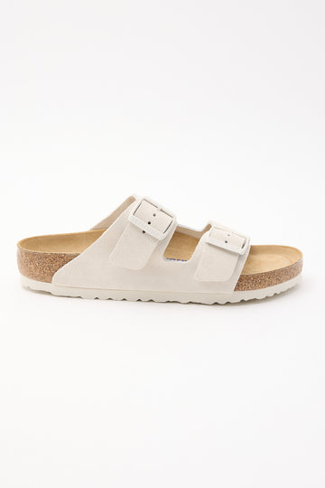 Birkenstock Womens Arizona Suede Leather Soft Footbed Regular Antique White