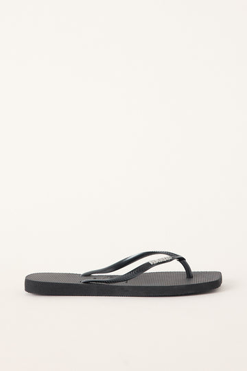 Havaianas Womens Slim Square Logo Metallic Thong Black Silver
