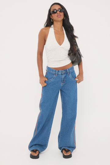 Rusty Flip Mommy Low Rise Wide Leg Denim Jean Middy Blue/Orange