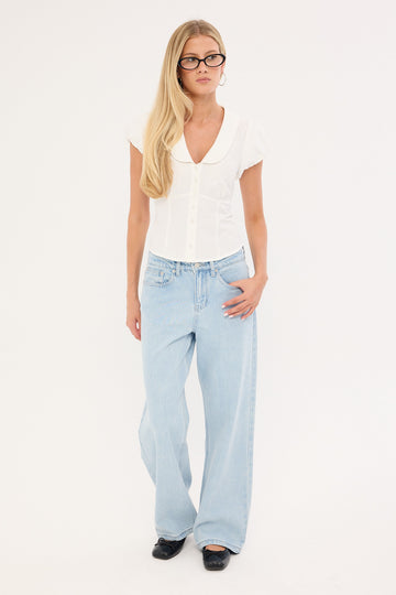 Perfect Stranger Low Rise Baggy Jean Light Blue Denim