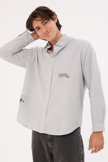 Thrills Occasions Filter Long Sleeve Shirt Black Stripe