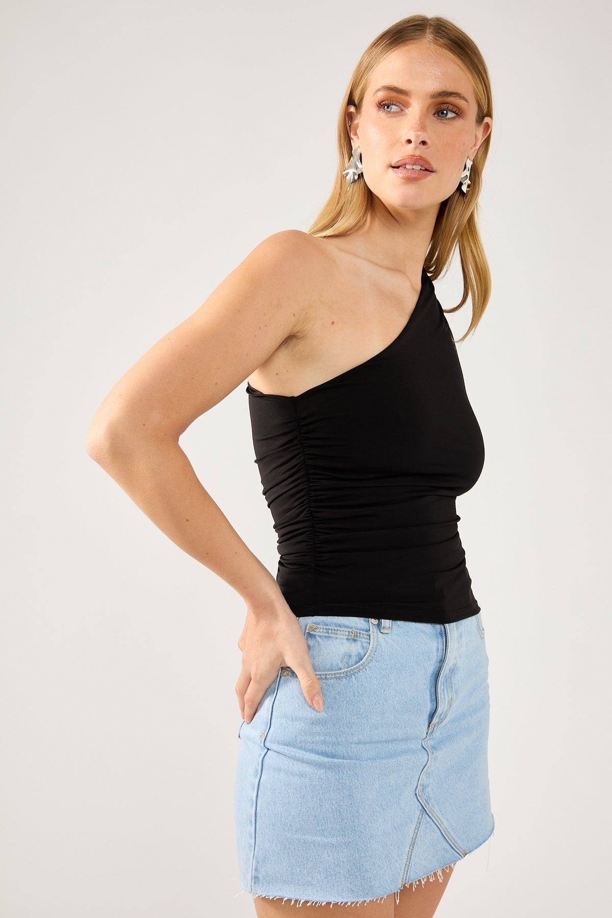 Perfect Stranger Rosa One Shoulder Top Black
