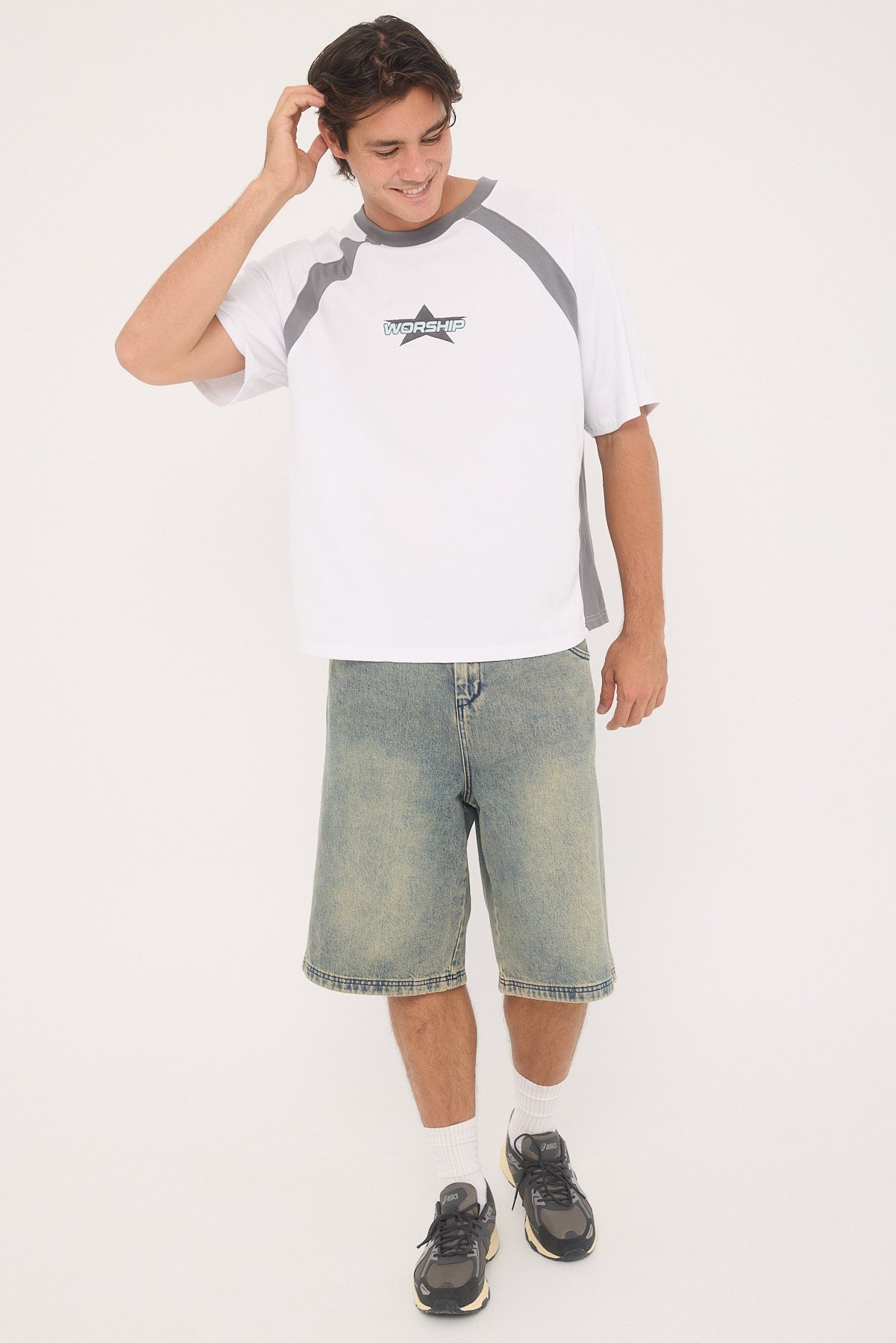 Worship Orion Oversize Raglan Tee White/Steel Grey