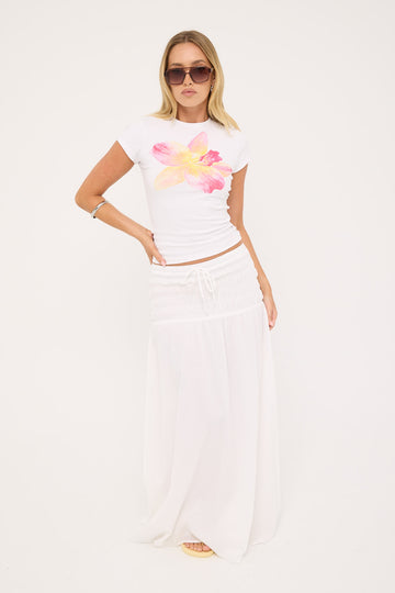 Luck + Trouble Solene Shirred Maxi Skirt White
