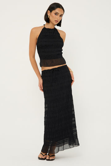 Luck + Trouble Marisole Gathered Maxi Skirt Black