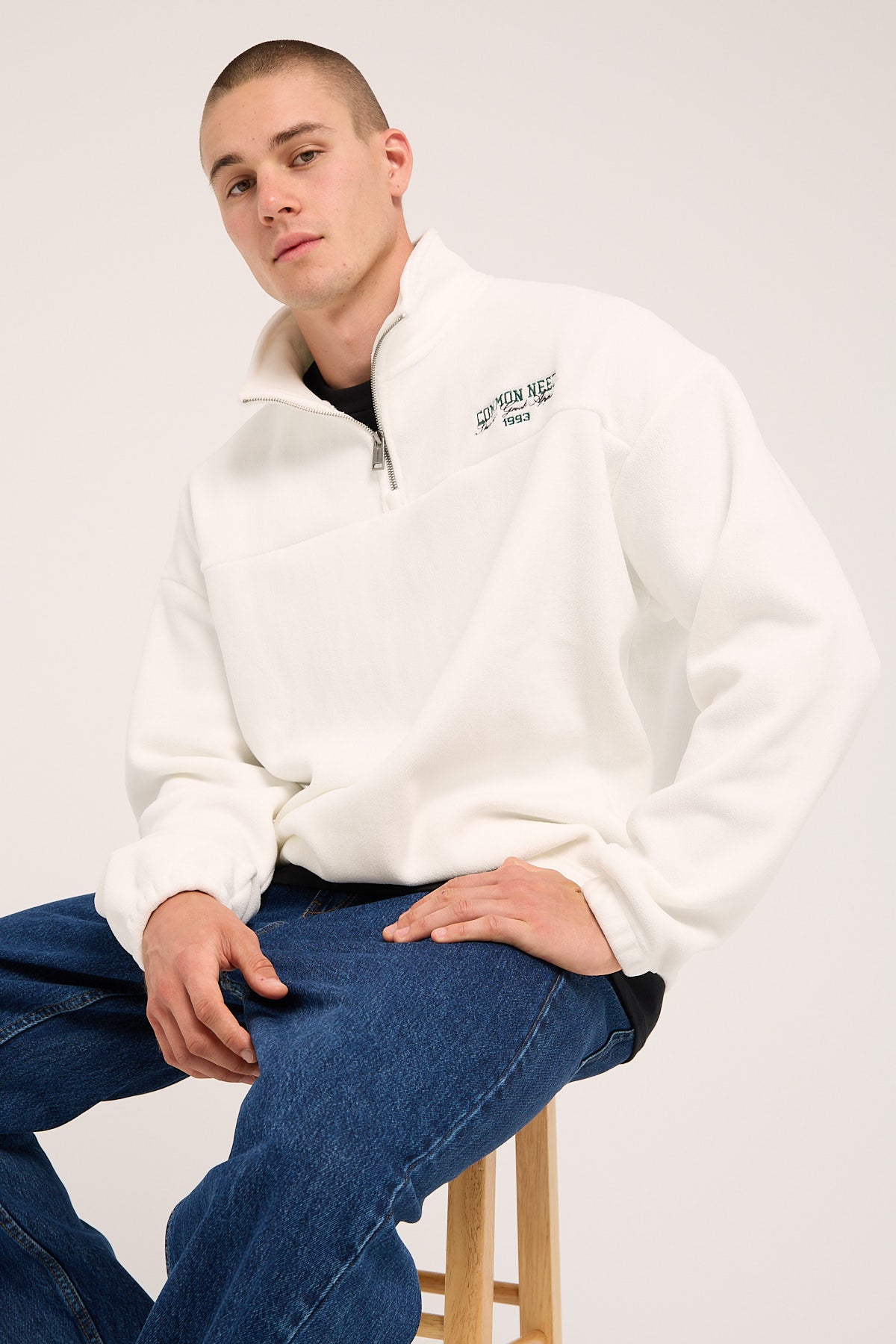 Common Need Certified Polar Fleece Quarter Zip Crew Ecru