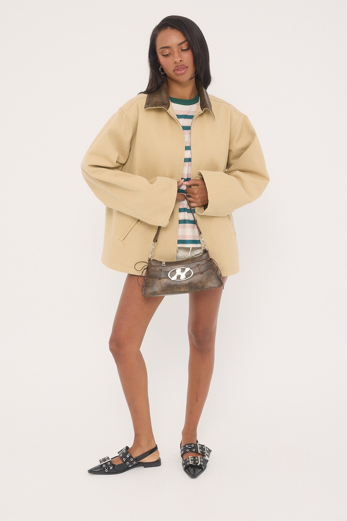 Perfect Stranger Barn Contrast Collar Jacket Stone