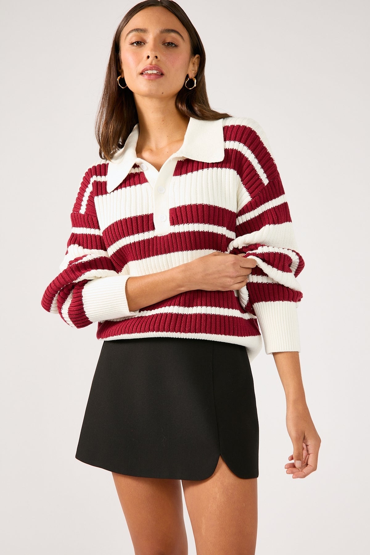 Perfect Stranger Koha Stripe Rugby Knit Jumper Red Stripe