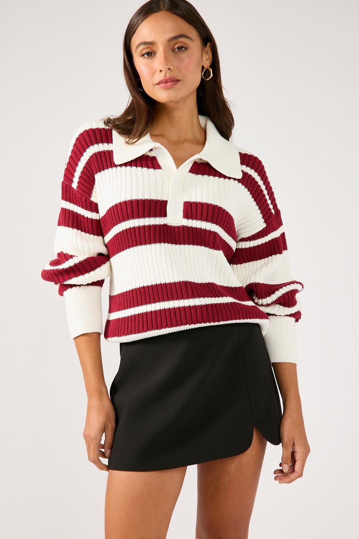 Perfect Stranger Koha Stripe Rugby Knit Jumper Red Stripe