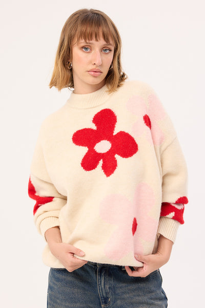 Perfect Stranger Posey Floral Knit Jumper Cream Print – Universal