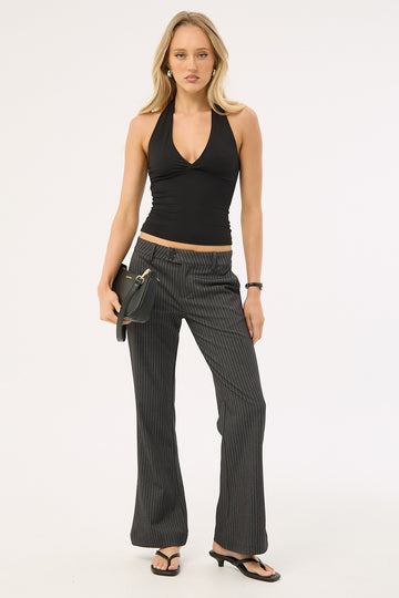 Luck + Trouble Starling Low Rise Bootcut Pant Grey Pinstripe