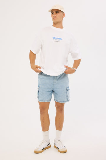 Common Need Relaxed Cargo Short Light Blue Denim