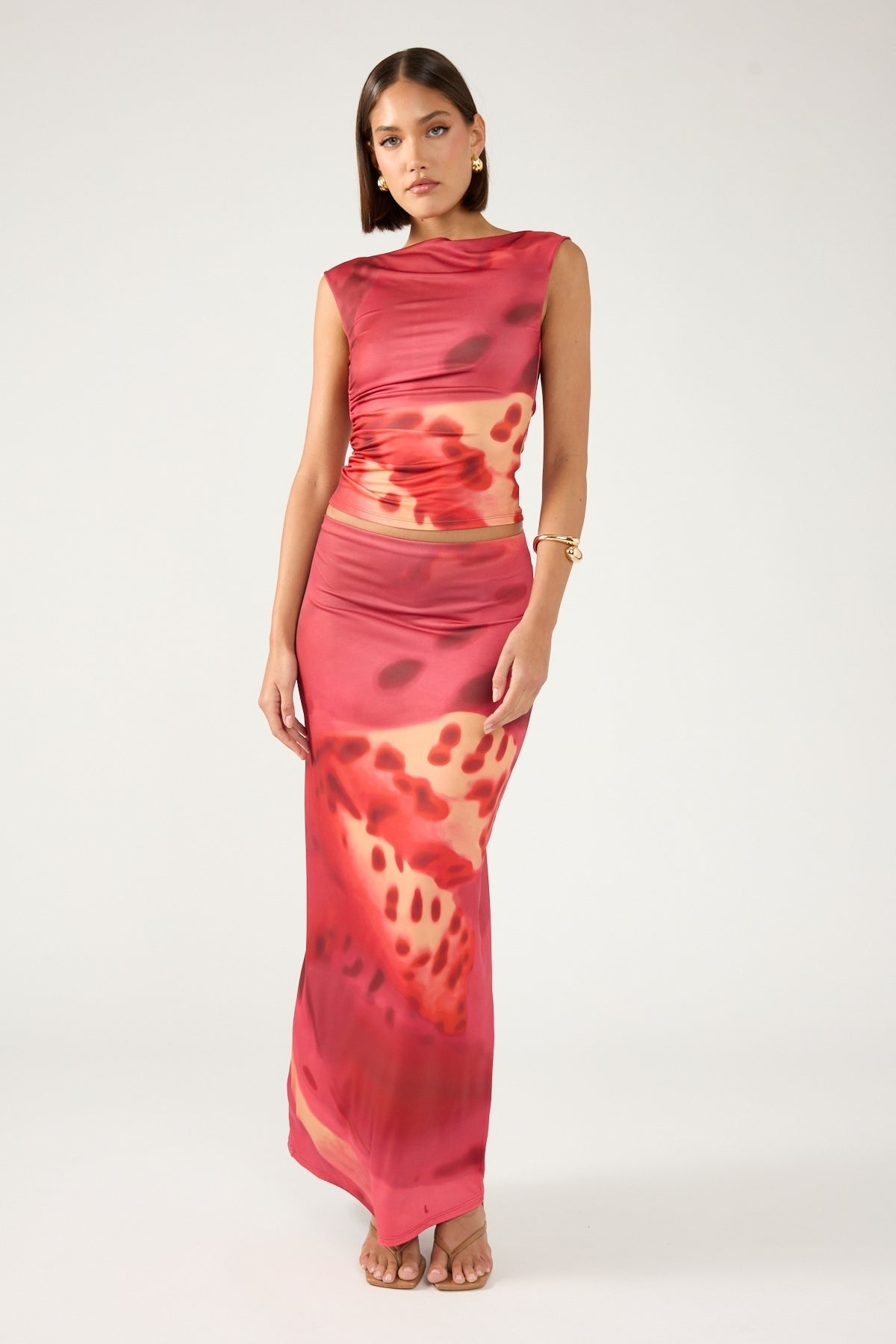 Perfect Stranger Leilani Maxi Skirt Burgundy Print