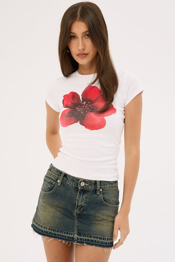 Luck + Trouble Moonshade Flower Baby Tee White