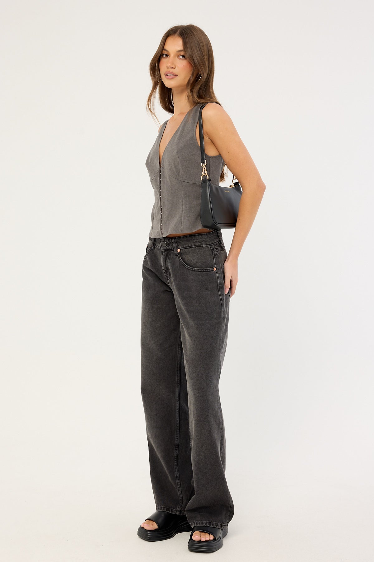 Motel Low Rise Roomy Jean Washed Black