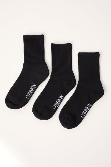 Common Need Basic Quarter Crew Sock 3 Pack Black