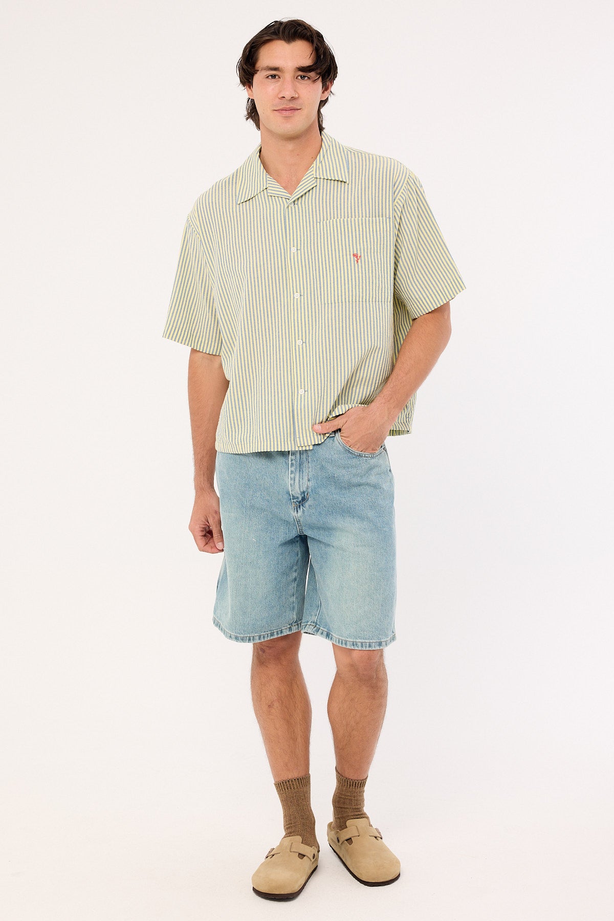 Barney Cools Boathouse Shirt Green Stripe