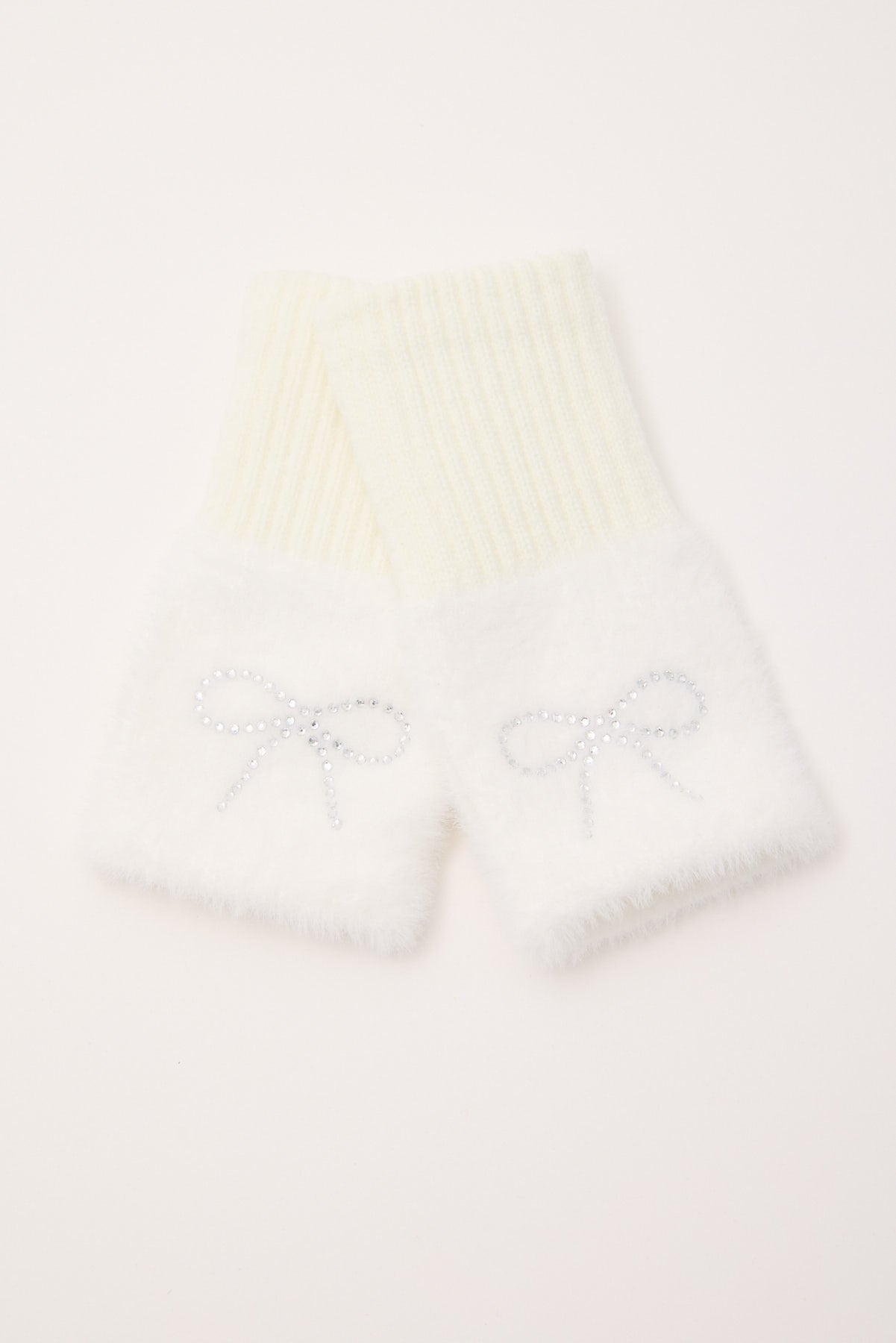 Token Diamonte Bow Knit Arm Warmer White