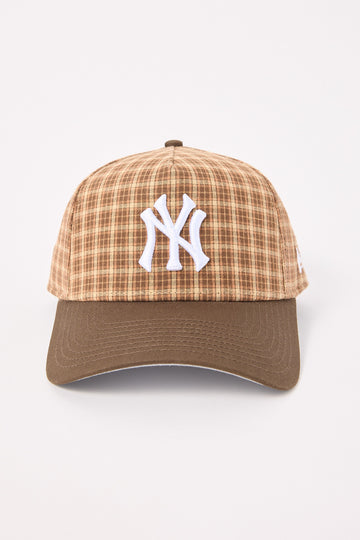 New Era 9Forty A-Frame Plaid New York Yankees Cap Walnut/Grey UV