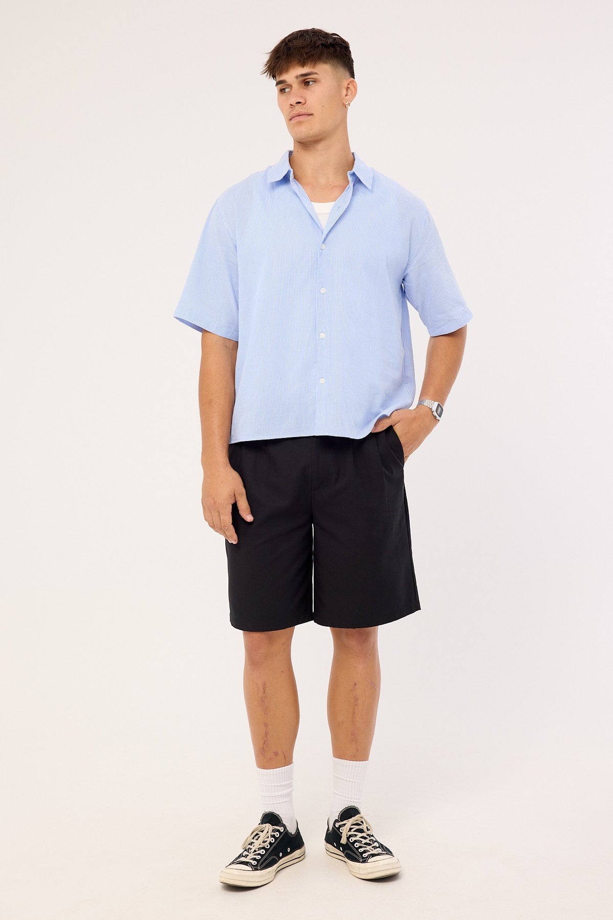 Common Need Pathfinder Boxy Shirt Blue Stripe