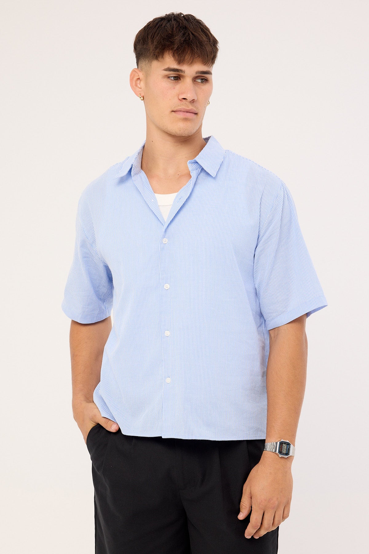 Common Need Pathfinder Boxy Shirt Blue Stripe