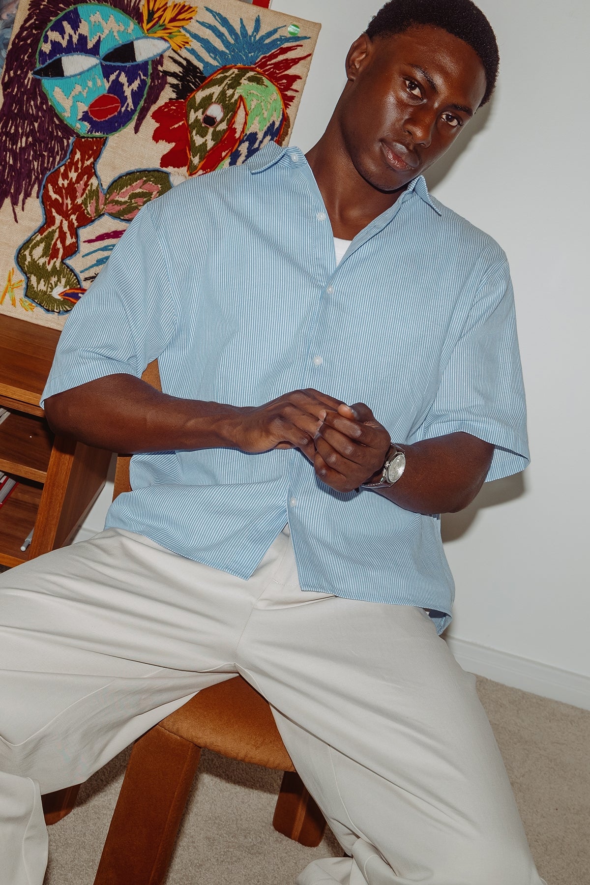 Common Need Pathfinder Boxy Shirt Blue Stripe