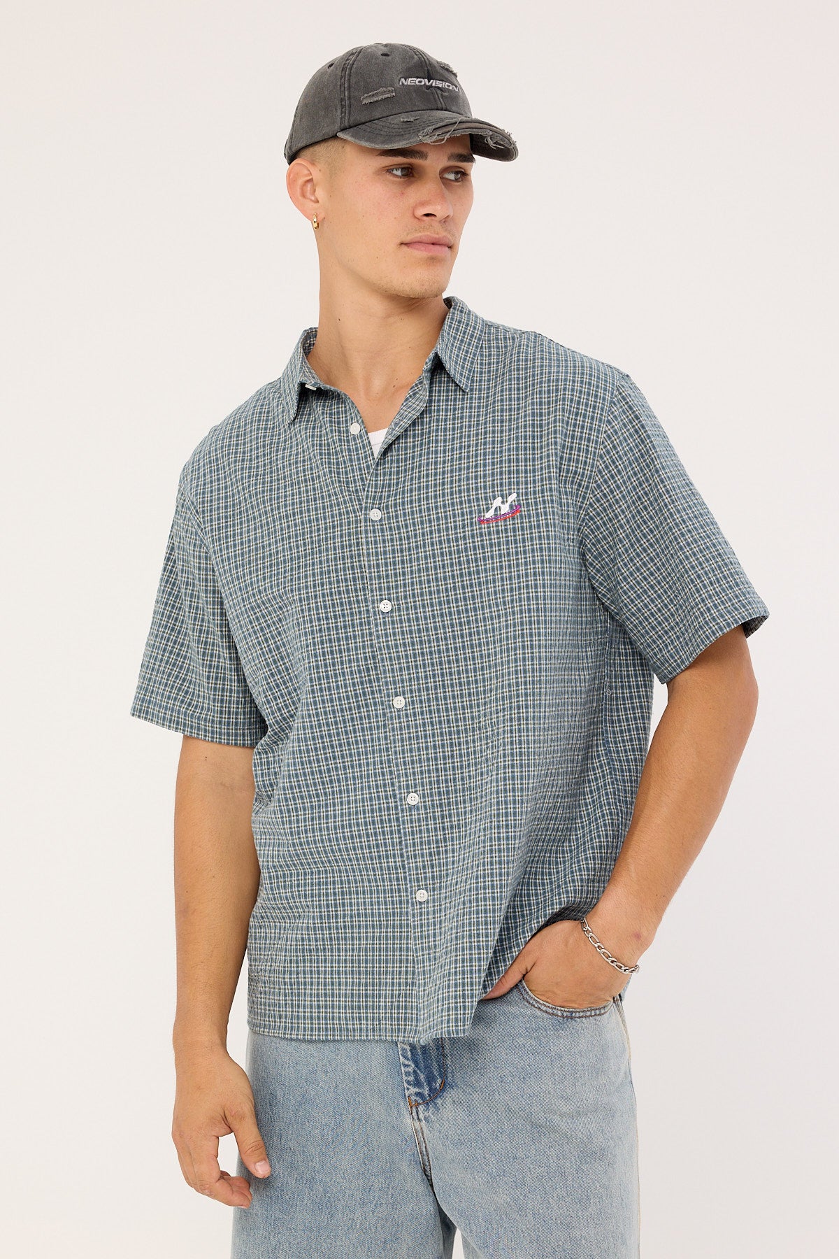 Neovision Trace Check Short Sleeve Shirt Green/Blue