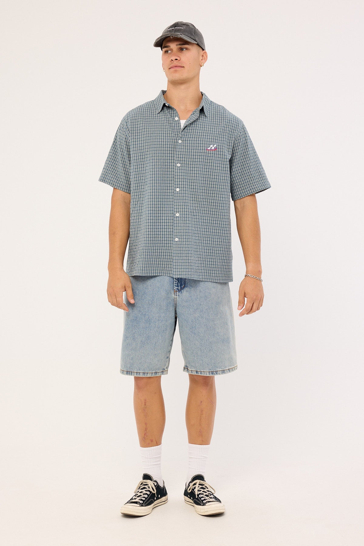 Neovision Trace Check Short Sleeve Shirt Green/Blue