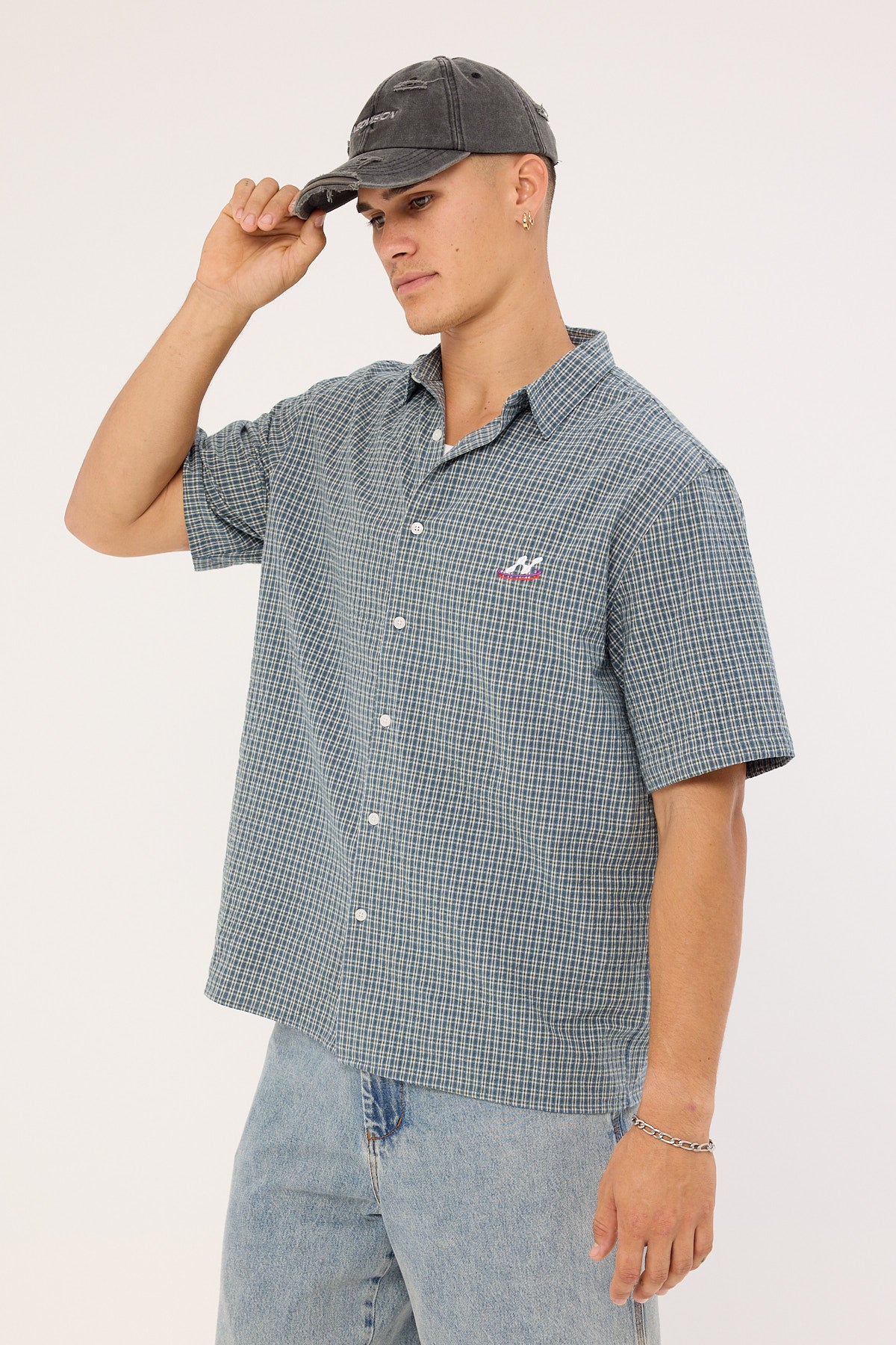 Neovision Trace Check Short Sleeve Shirt Green/Blue