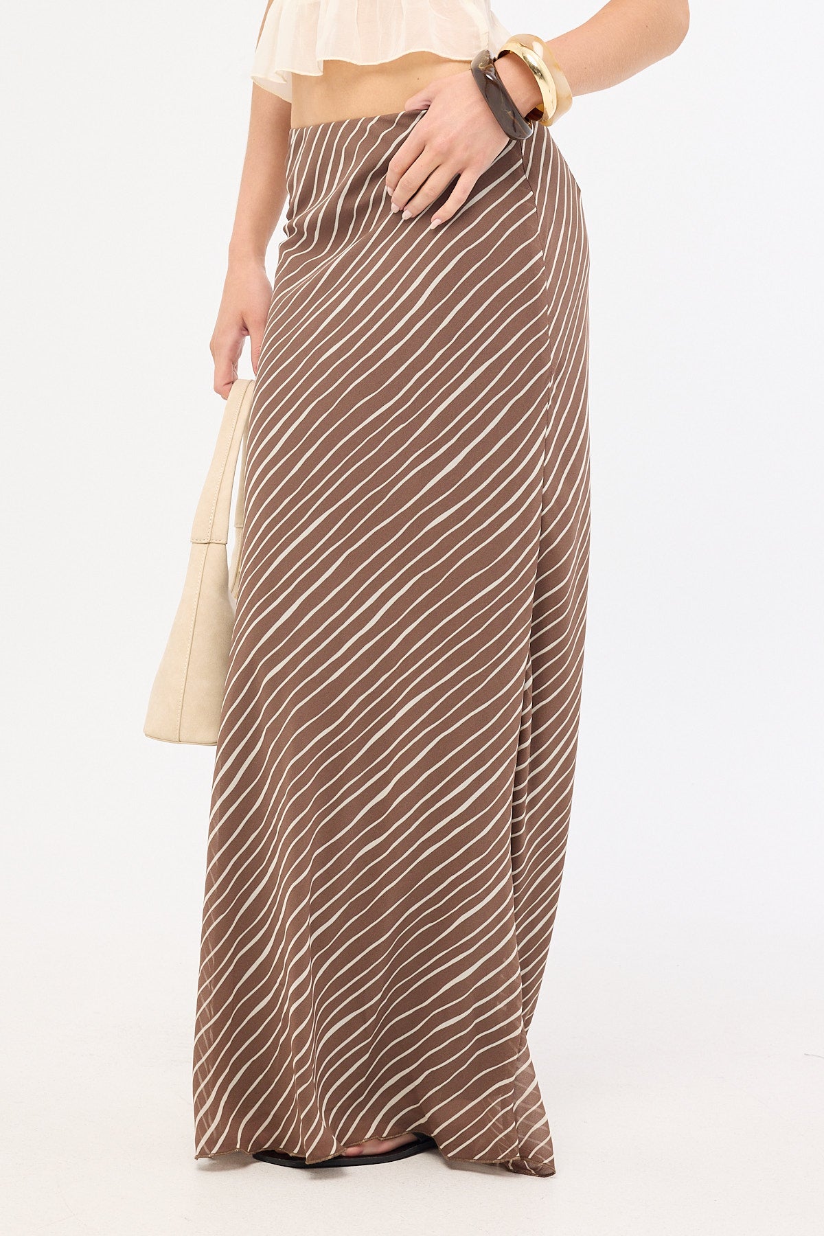 Perfect Stranger Priscilla Bias Cut Maxi Skirt Taupe Print