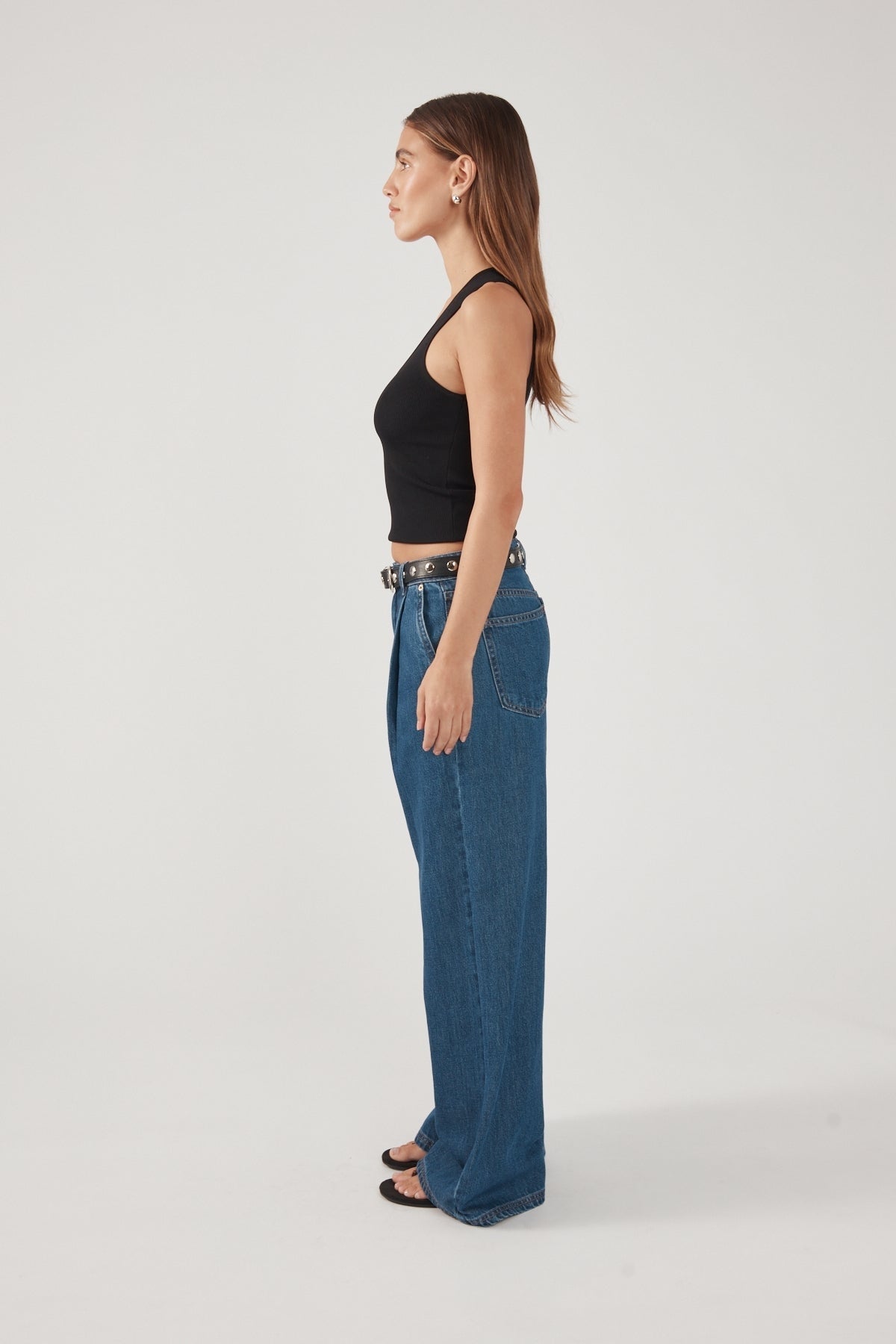 Perfect Stranger High Rise Pleated Jean Deep Blue Denim