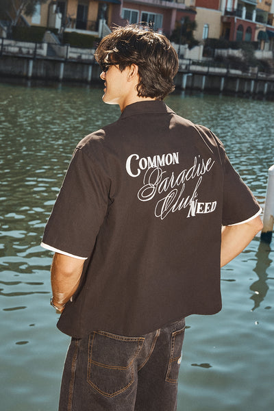 トップス UNIVERSAL PRODUCTS T.M BOX SHIRT Common Need Divine Boxy Resort Shirt Off Black – Universal Store
