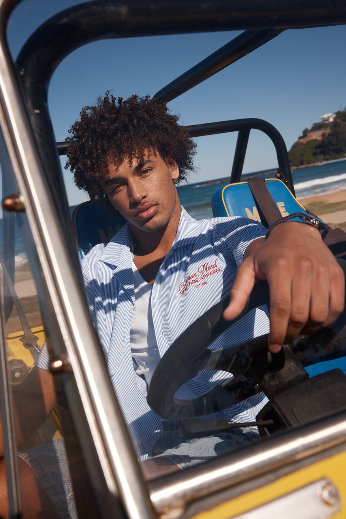 Common Need Royalty Boxy Cropped Resort Shirt Blue/White Stripe