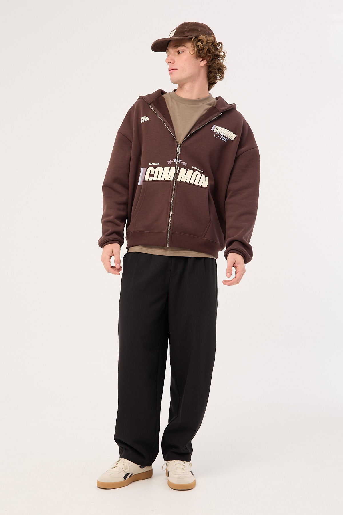Common Need Vector Zip Through Cropped Hoodie Dark Brown