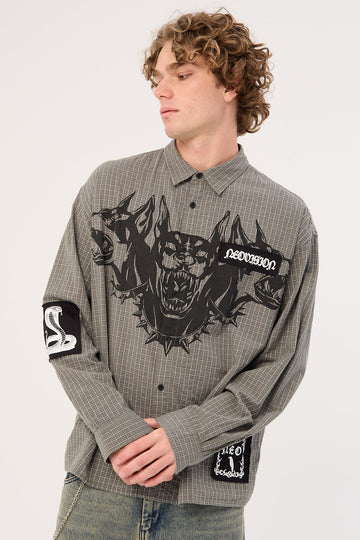 Neovision Marked Oversized Long Sleeve Shirt Khaki/Black/White