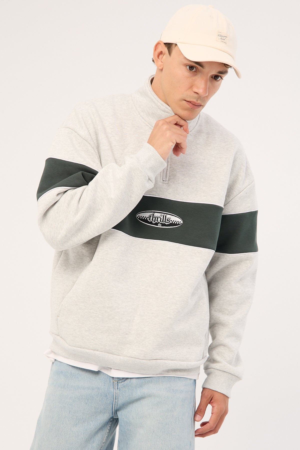 Thrills Lifted Spirits Quarter Zip Fleece Snow Marle