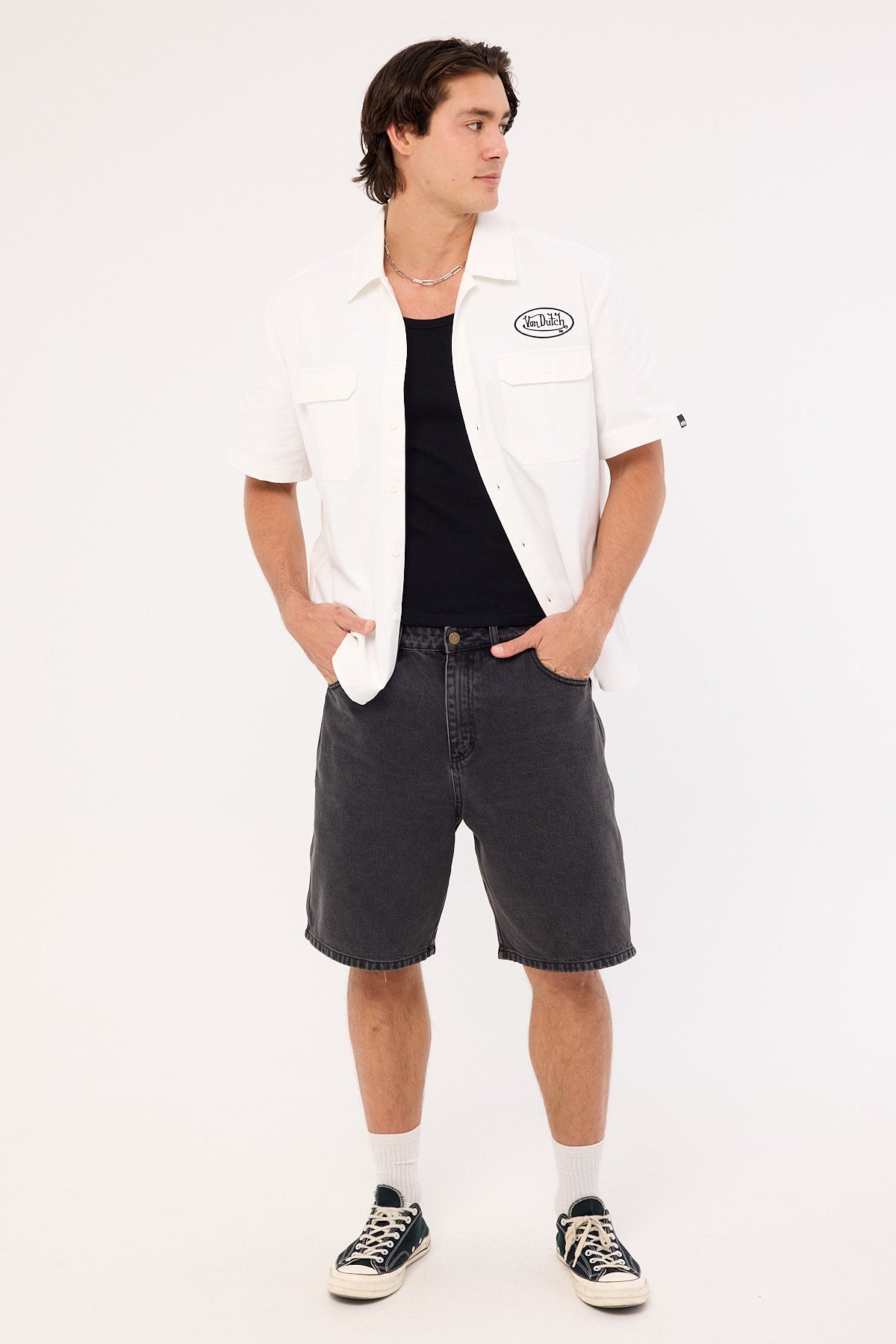 Von Dutch Oval Denim Shorts Washed Black